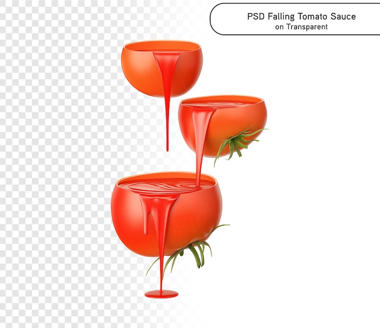 PSD psd tomato ketchup on red tomato concept idea of food and drink product png transparent background