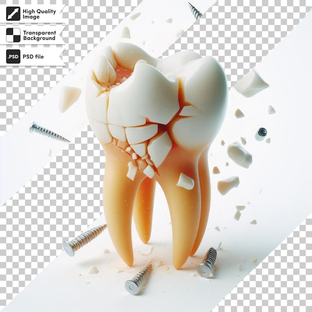 Псд зуб, разрушенный кариесом на прозрачном фоне с редактируемым слоем маски