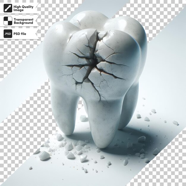 PSD tooth destroyed by caries on transparent background with editable mask layer