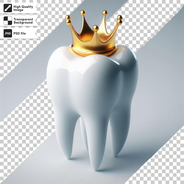 PSD psd tooth with golden crown on transparent background