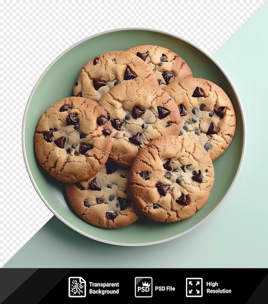 PSD psd top view of chocolate chip cookies on a plate png