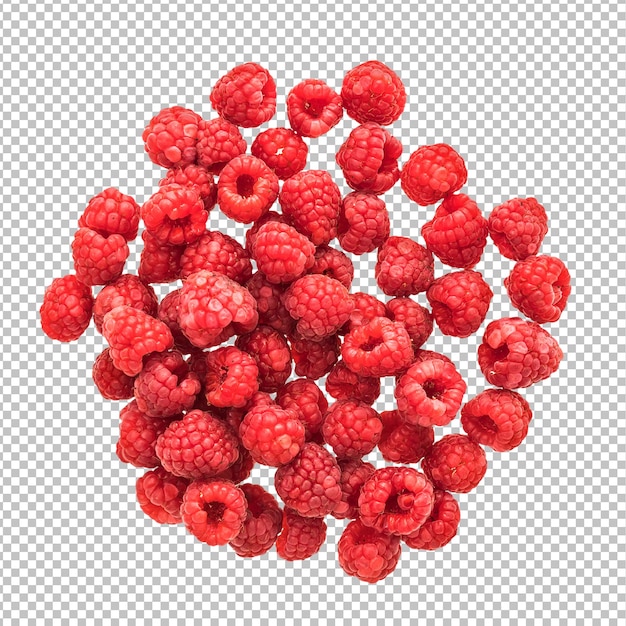 psd top view raspberries berries isolated on alpha layer