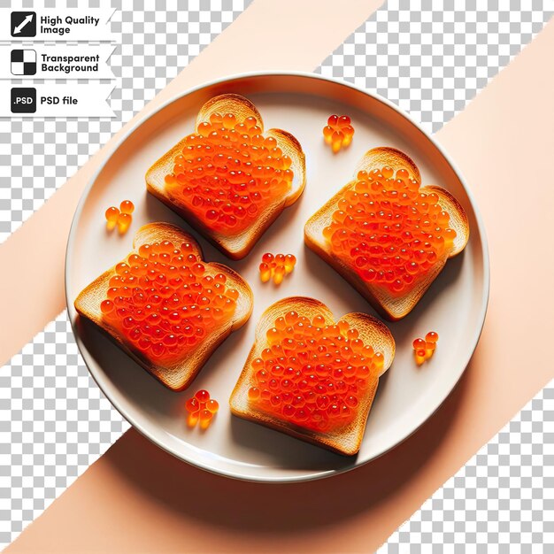 Psd tost with red caviar on transparent background