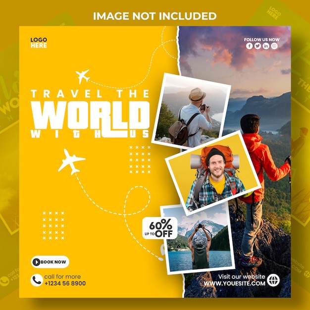 Psd tour and travel social media and instagram post or web banner template