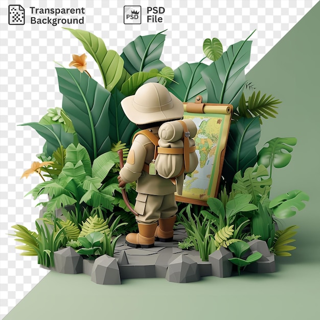 PSD psd transparante achtergrond 3d explorer in de jungle