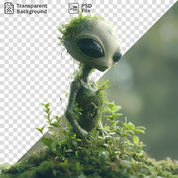 PSD psd transparent background 3d alien exploring earth in the forest