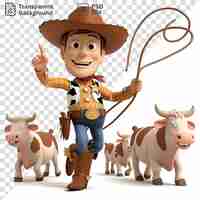 PSD psd transparent background 3d cowboy cartoon herding cattle across the plains