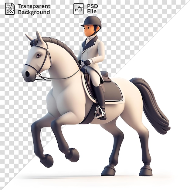 Psd transparent background 3d equestrian cartoon guiding a graceful dressage horse