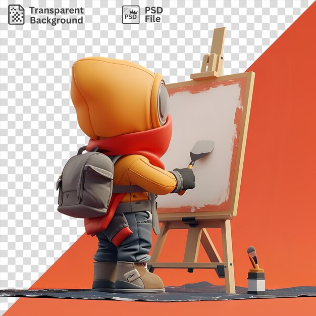 Psd transparent background 3d forger cartoon creating a fake painting