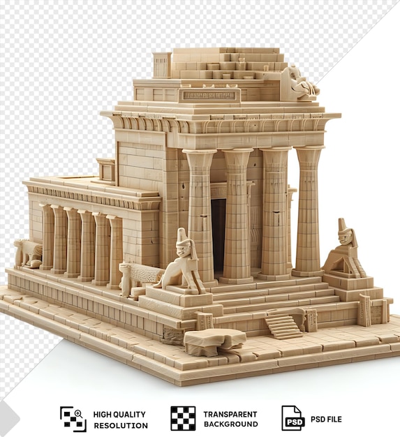 PSD psd transparent background 3d model of the philae temple featuring a white statue and a building