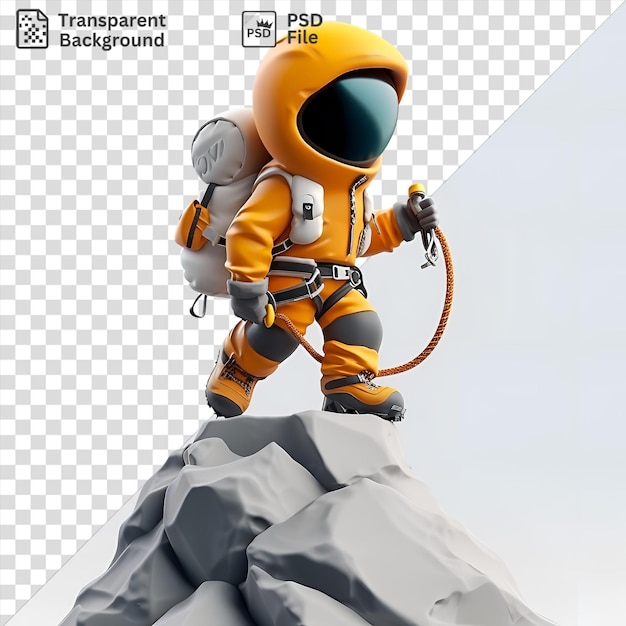 PSD psd transparent background 3d mountain climber cartoon conquering a challenging peak