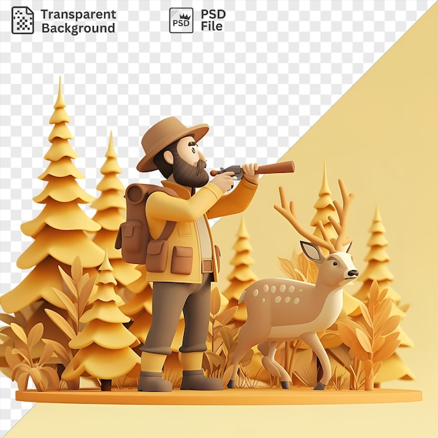 Psd transparent background 3d poacher cartoon hunting an animal