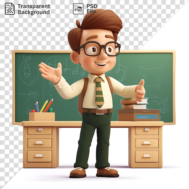 PSD psd transparent background 3d teacher cartoon educating young minds in a classroom