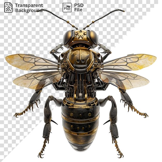 PSD psd прозрачный фон черно-золотое насекомое на изолированном фоне