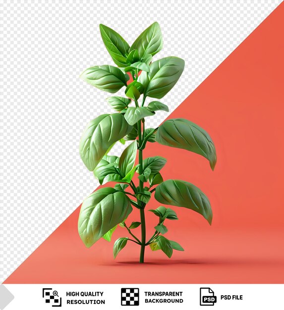 PSD psd transparent background basil flower with green leaves and stem on a red background