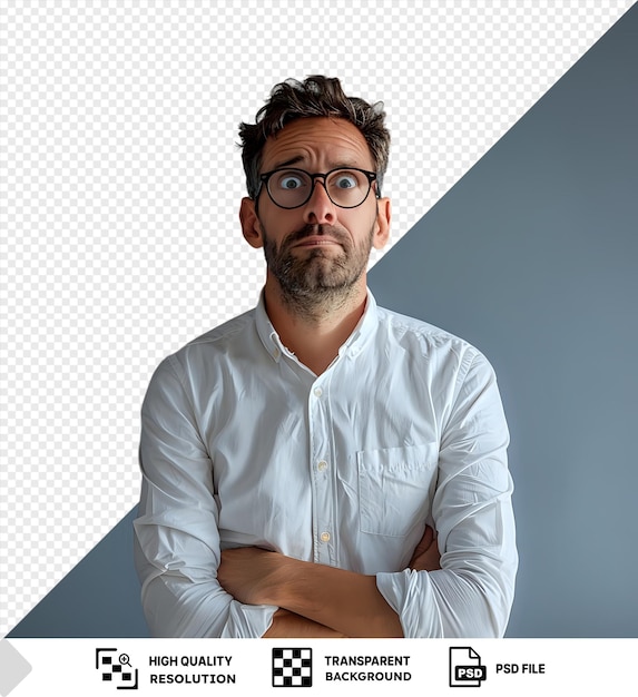 PSD psd transparent background a businessman in eyeglasses looking serious and confused png