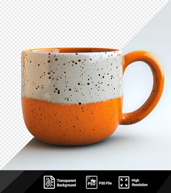 PSD psd transparent background ceramics a ceramic product made with their own hands on a potter s wheel a mug with an orange handle sits on a transparent background casting a dark shadow png