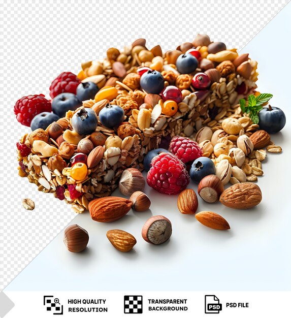 PSD psd transparent background cereal granola bar with nuts fruit and berries isolated on transparent background png psd