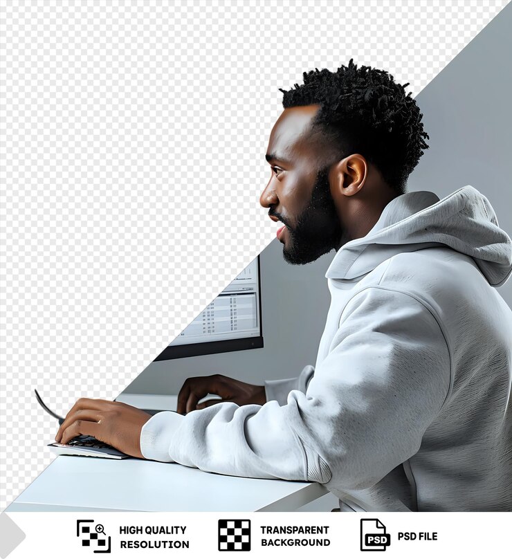 PSD psd transparent background concerned businessman who analyzes financial charts on a monitor png