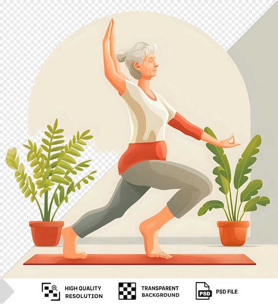 PSD psd transparent background an elderly lady doing yoga at home png psd