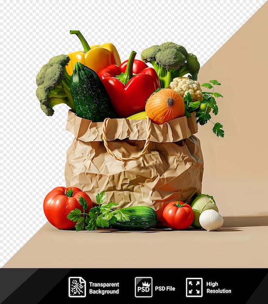 PSD psd transparent background fresh vegetables in a recyclable paper bag isolated on beige png psd