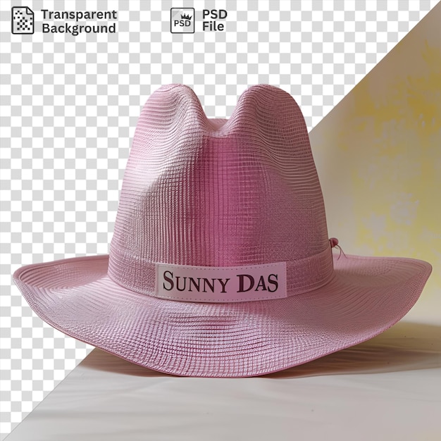 PSD psd transparent background front view capture a hat pink straw material fabric label