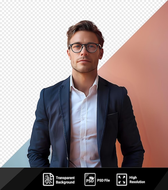 PSD psd transparent background goodlooking man in a suit and eyeglasses looking confident png