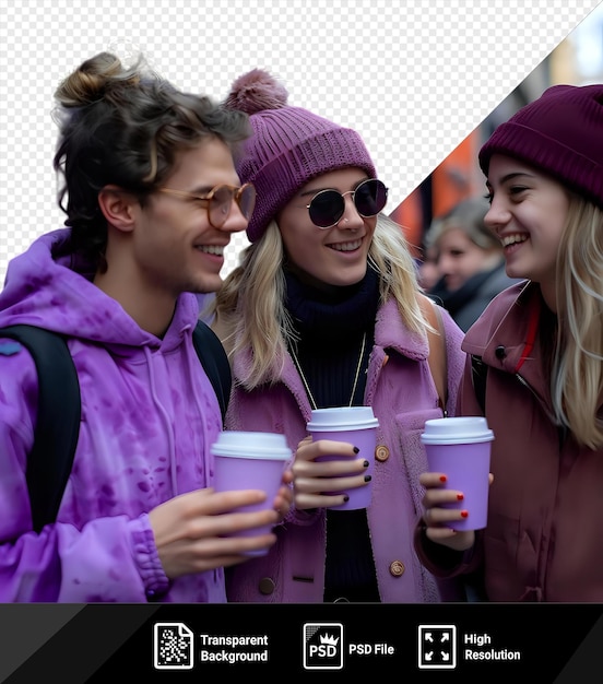 PSD psd transparent background group of young people having coffee outside and talking to each other png psd