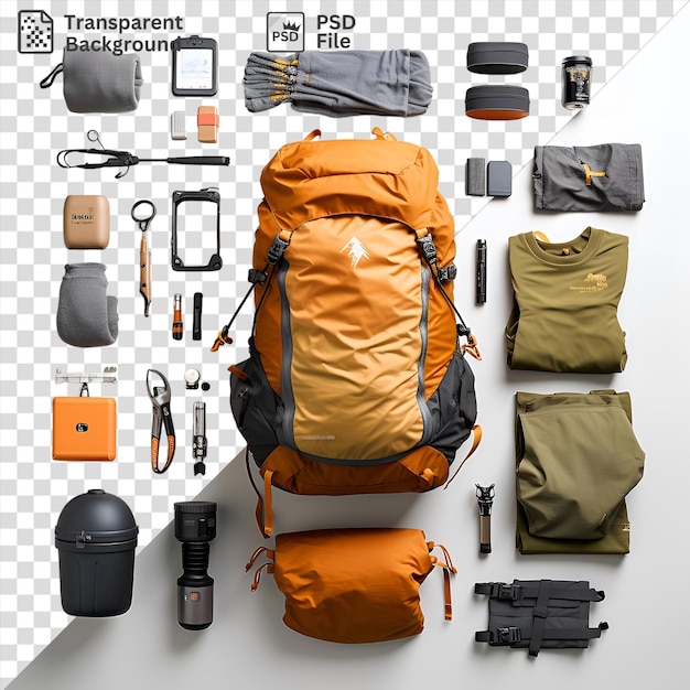 PSD psd transparent background hiking and backpacking essentials set on a transparent background