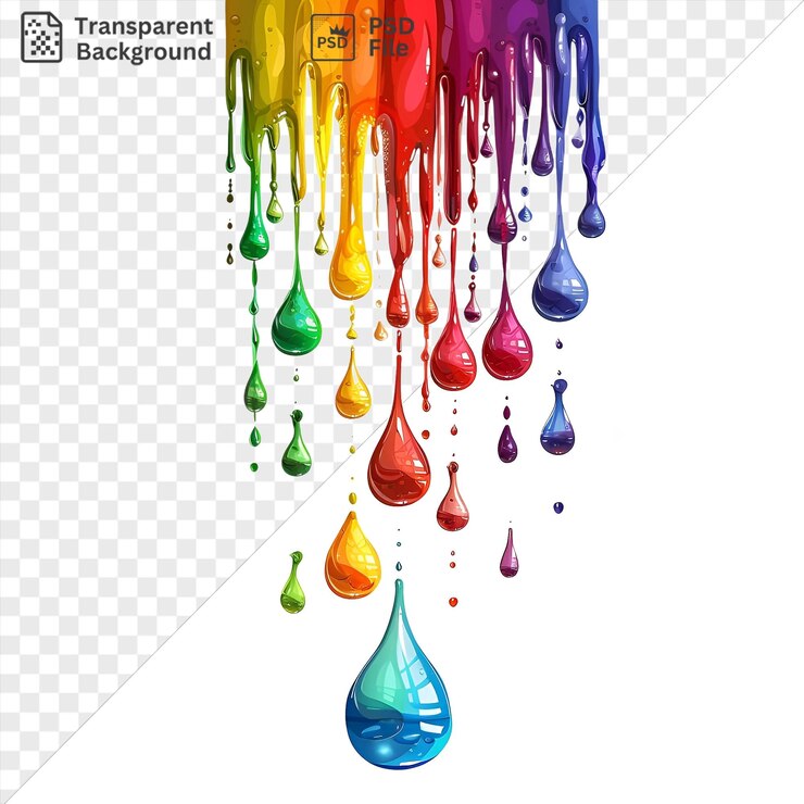 PSD psd transparent background liquid rainbow drips vector symbol spectrum drop of liquid in the air