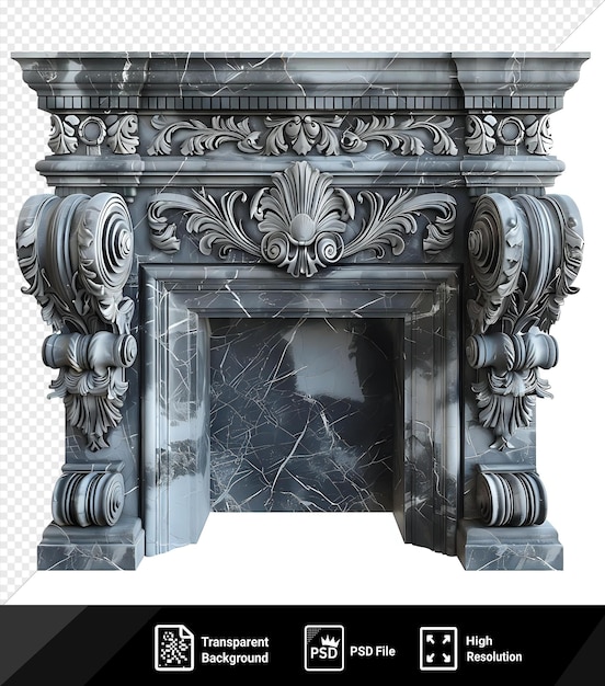 PSD psd transparent background old and vintage marble fireplace in action isolated on white with clipping path png