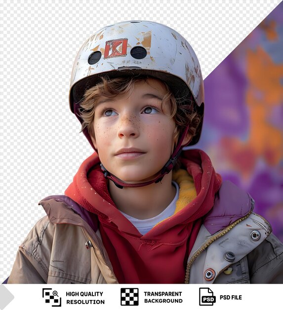 PSD psd transparent background preadolescent boy in the protective helmet carrying his skateboard png psd