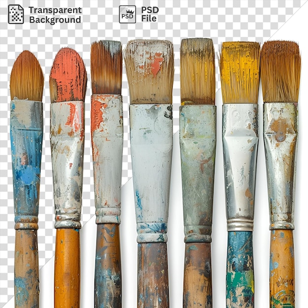 PSD psd transparent background realistic photographic restoration artists paintbrushes including a wood brush and a brush are arranged in a row from left to right