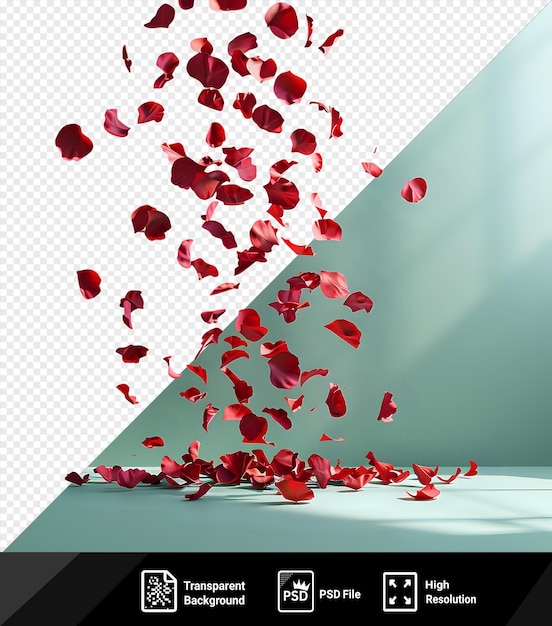 PSD Псд прозрачный фон красные лепестки розы летают со стороны и падают на пол формат баннера свободное пространство для ваших идей дизайна белый изолированный пнг псд