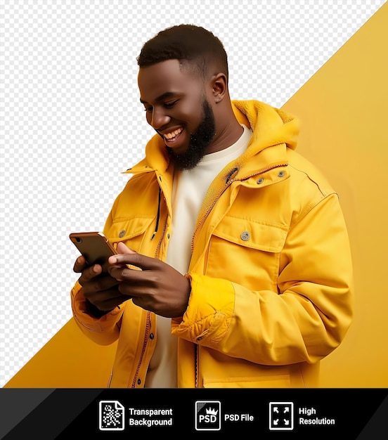 PSD psd transparent background smiling guy showing something to his pal on his smartphone png