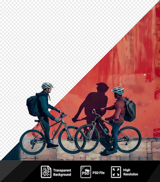 PSD psd transparent background two bike riders talking to each other outdoors png