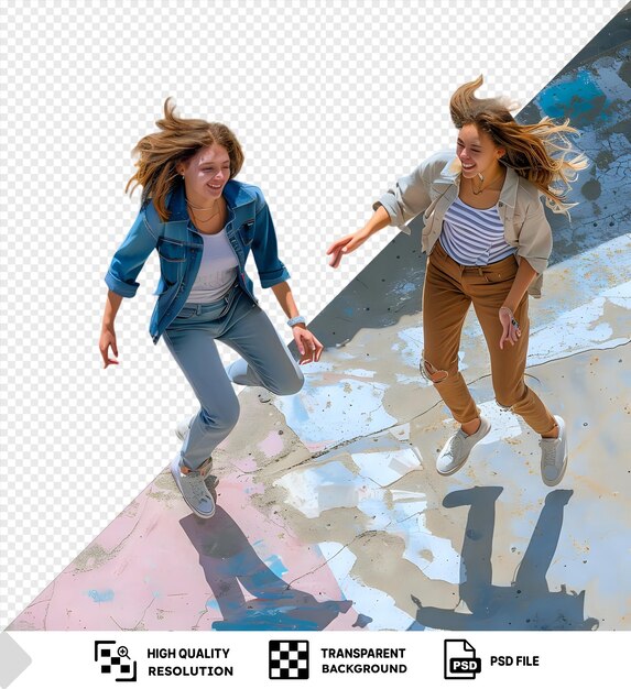 Psd transparent background two girls and guy dancing near building on street png