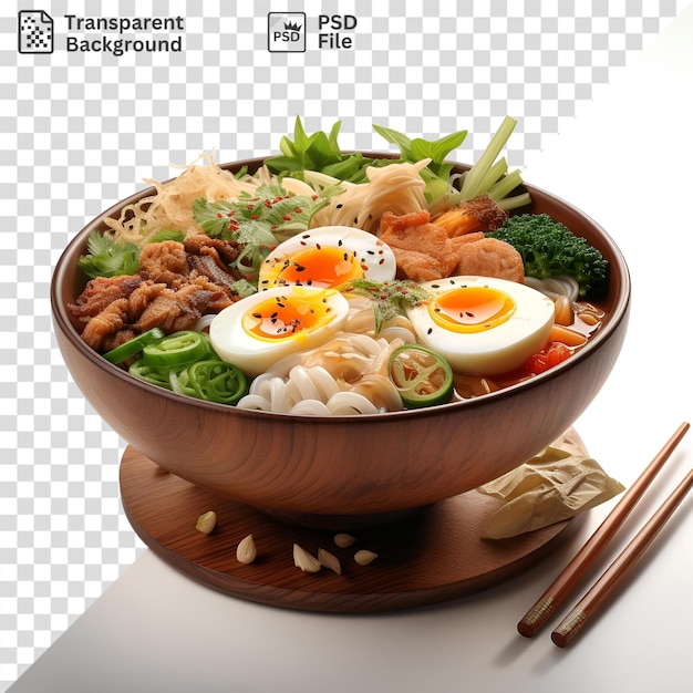 PSD psd transparent background with asian food in a wooden bowl