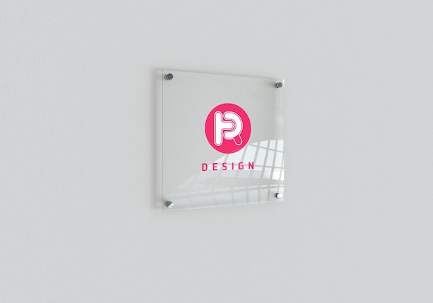 PSD psd transparent glass indoor signage logo mockup