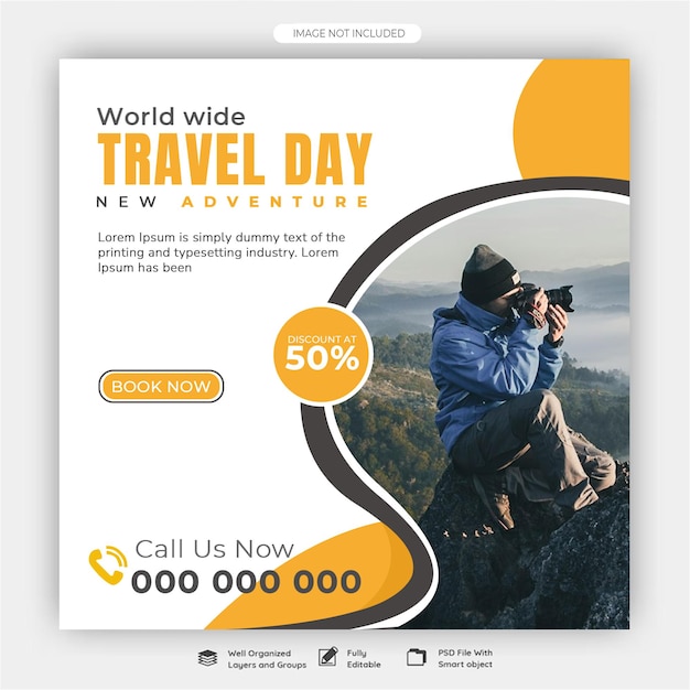 psd travel agency social media post template