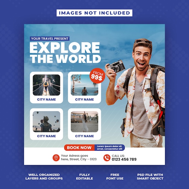 PSD psd travel business banner or corporate social media banner and instagram post