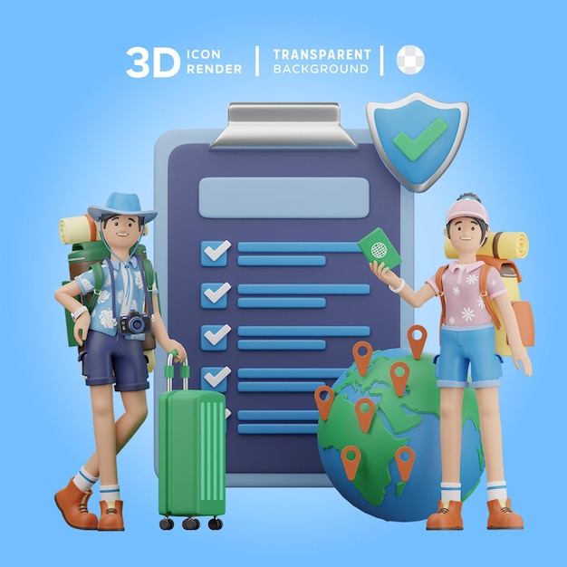 Illustrazione 3d dell'assicurazione di viaggio psd