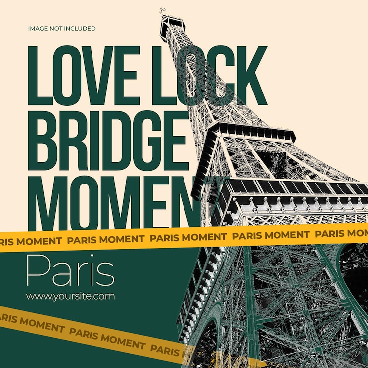 PSD psd travel love lock bridge moment paris instagram post template