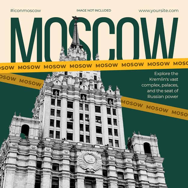 PSD psd travel moscow on dark green and cream background instagram post template