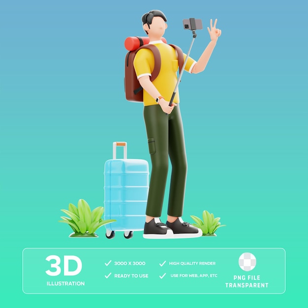 PSD Travel Selfie 3D иллюстрация