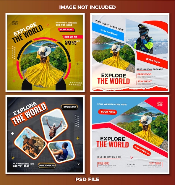 PSD psd travel social media post or web banner collection