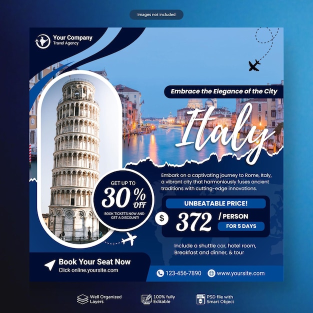 Psd travel and tourism business instagram post or social media post template