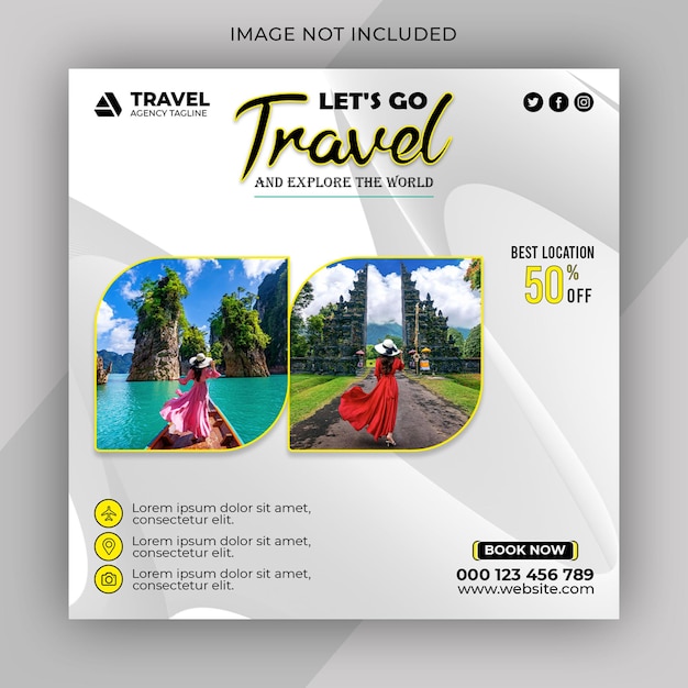 PSD psd travel and tourism instagram post or social media post template