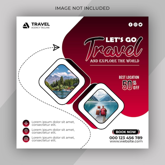 PSD psd travel and tourism instagram post or social media post template