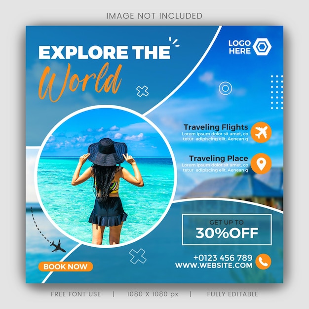 PSD psd travel and tourism social media post template